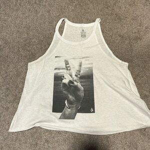 White race back tank. Peace sign design. From volcom, size medium